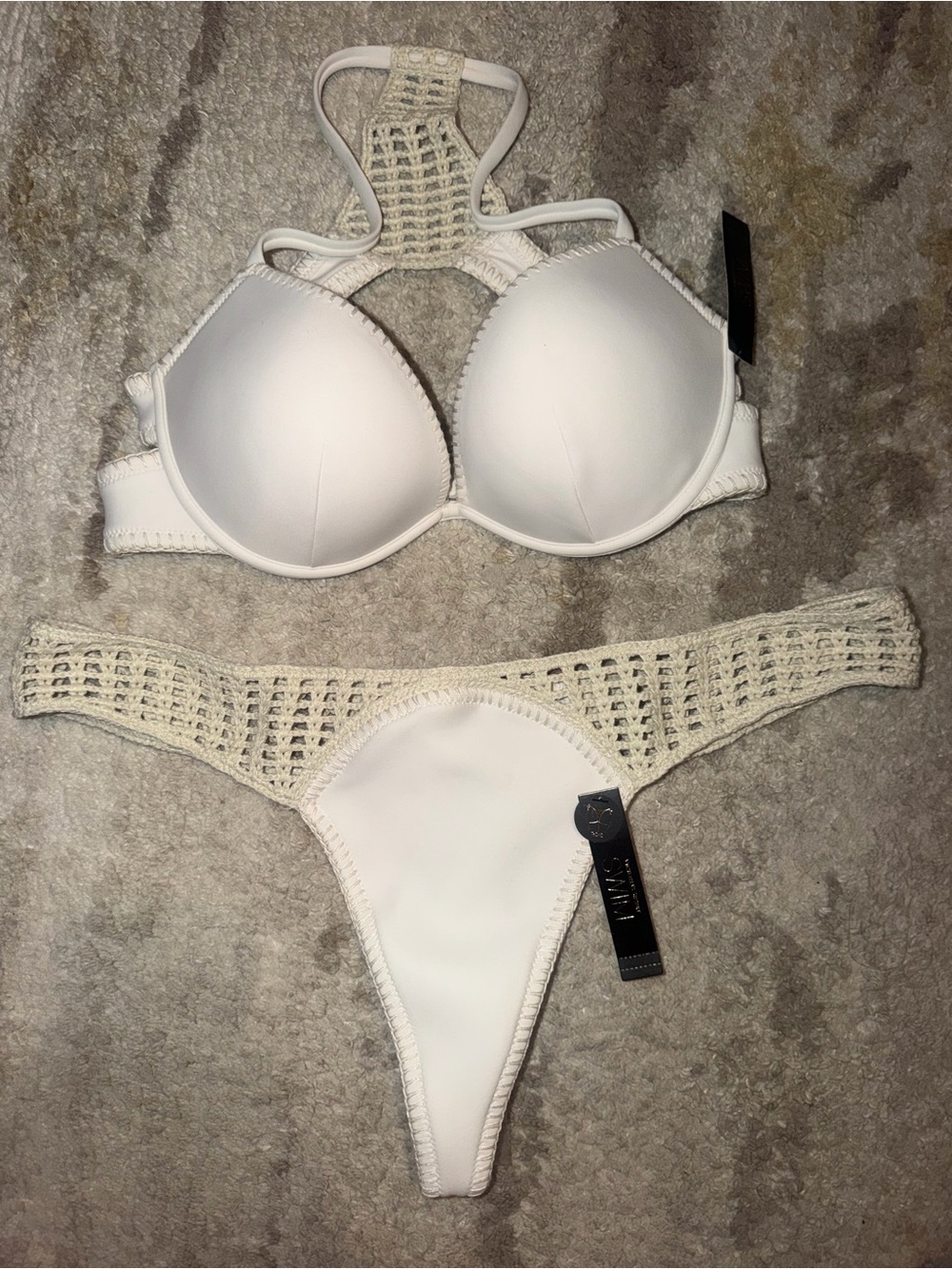 Victoria's Secret White Crochet Halter Push-Up Bikini Set